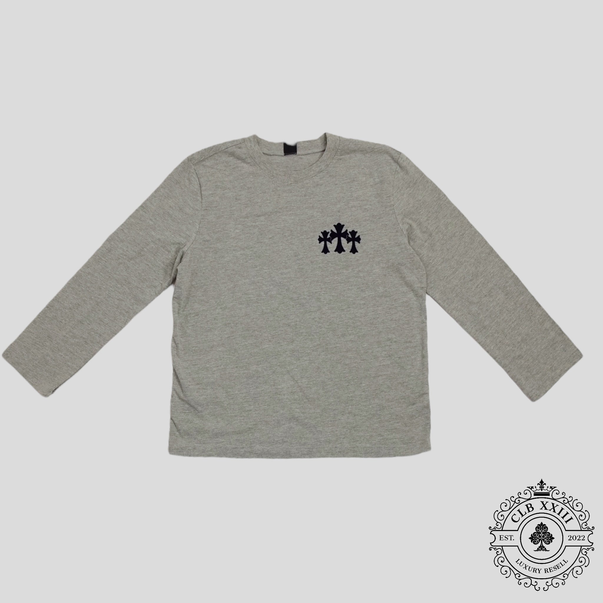 Chrome Hearts Triple Cross Flocked Long Sleeve in Grey