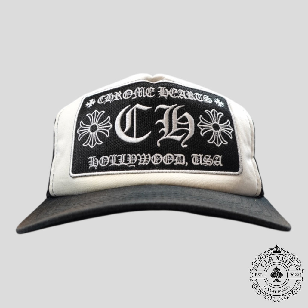 Chrome Hearts Hollywood CH Patch Trucker Hat in White - Preowned