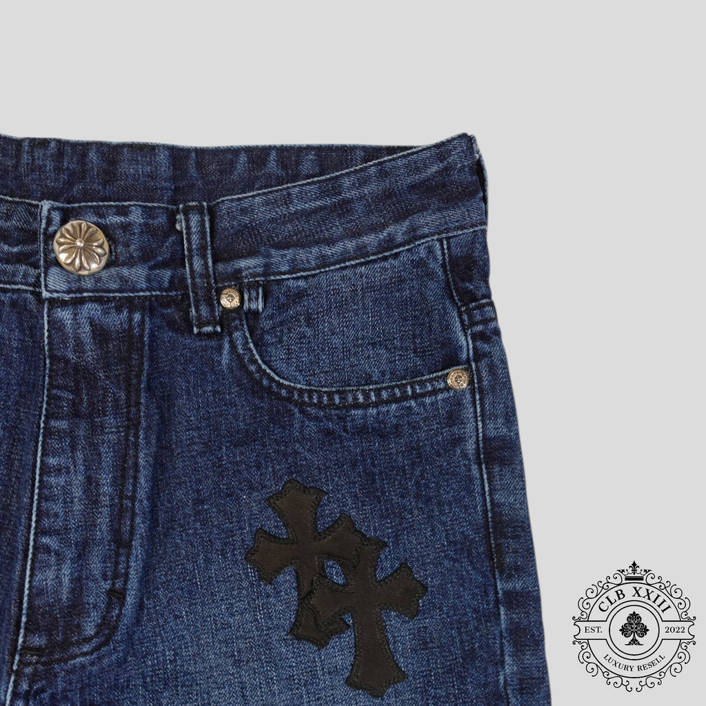 Chrome Hearts Cross Patch Denim Shorts in Dark Wash