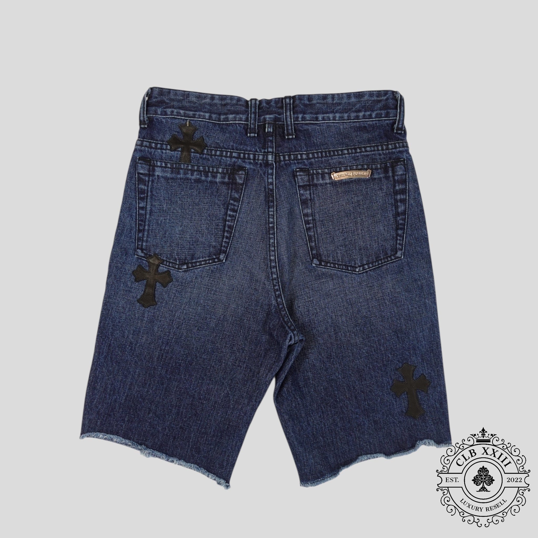 Chrome Hearts Cross Patch Denim Shorts in Dark Wash