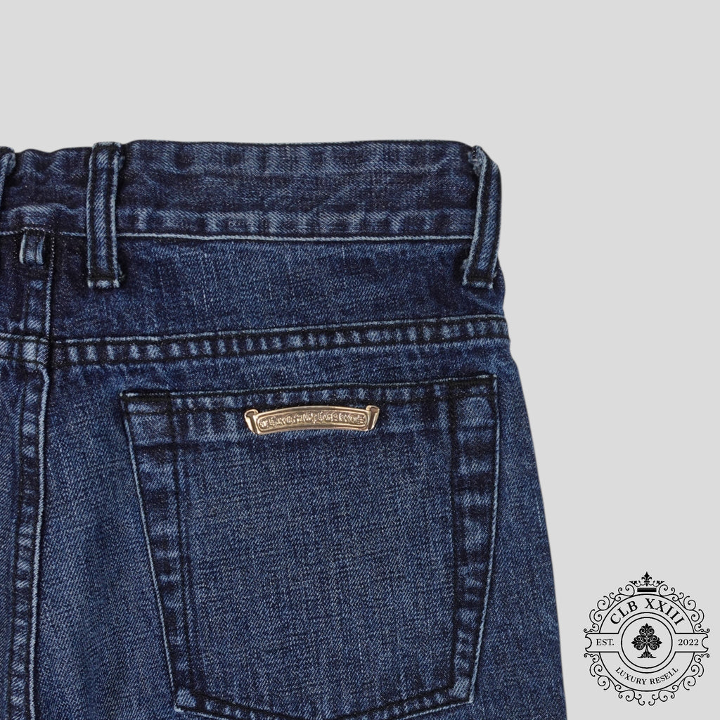 Chrome Hearts Cross Patch Denim Shorts in Dark Wash