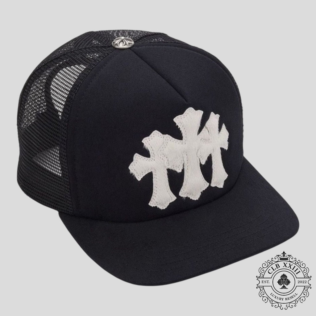 Chrome Hearts Pony Hair Cemetery Cross Trucker Hat in Black