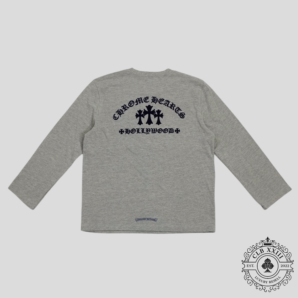 Chrome Hearts Triple Cross Flocked Long Sleeve in Grey
