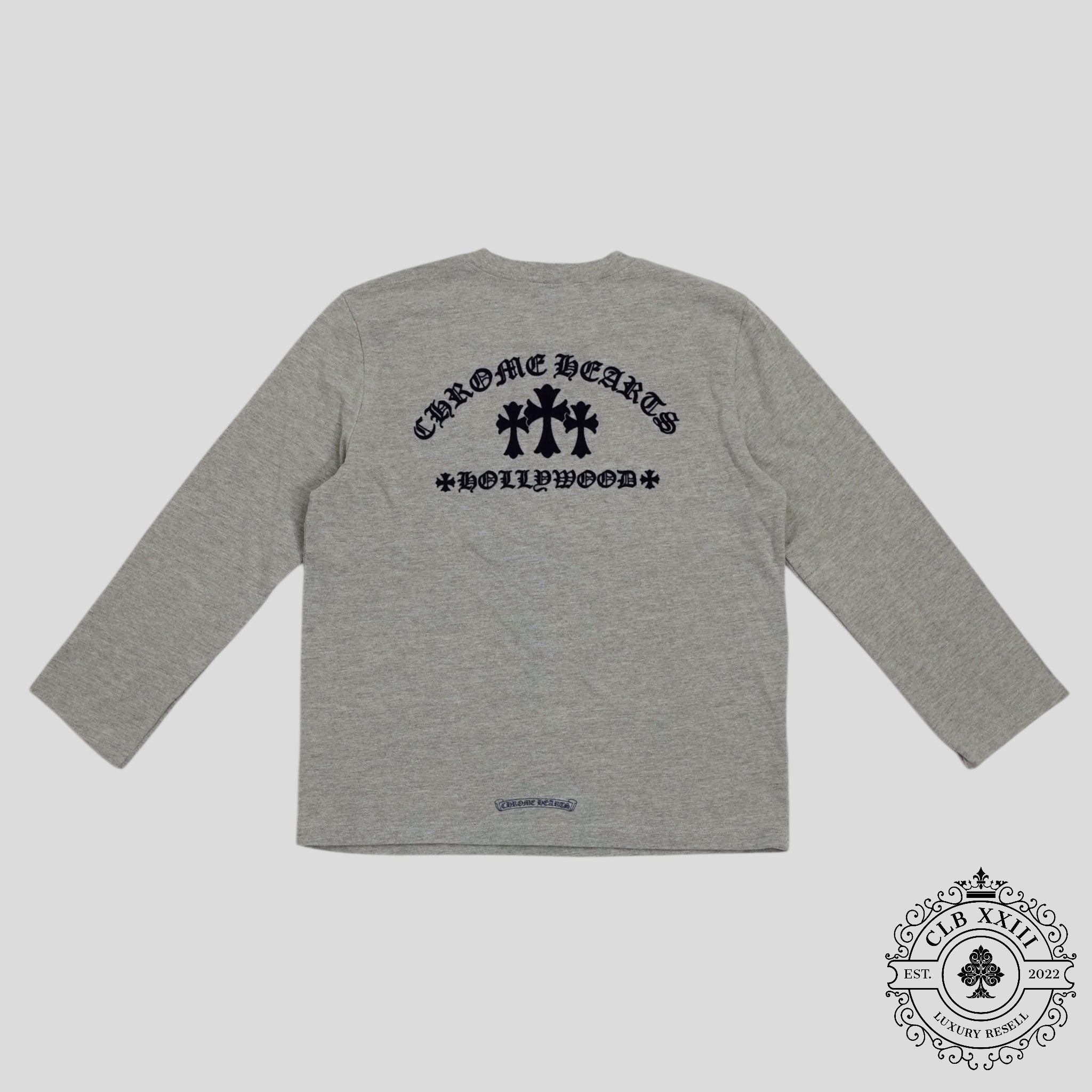 Chrome Hearts Triple Cross Flocked Long Sleeve in Grey