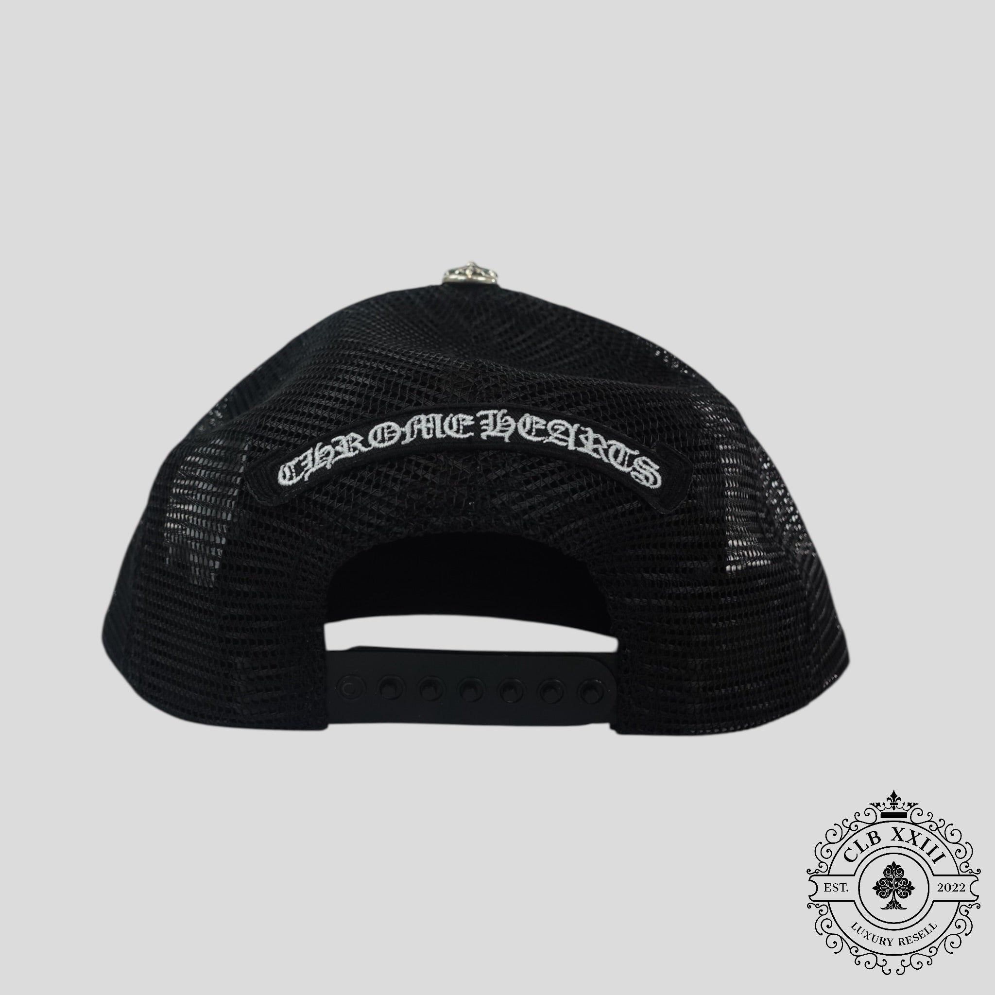 Chrome Hearts Triple Cross Trucker Hat in Black / Orange