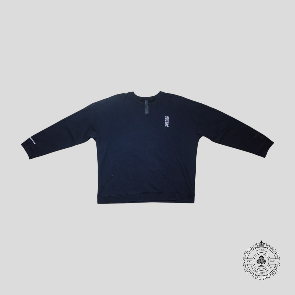 Chrome Hearts Vertical Logo Leather Cross Patch Crewneck in Black
