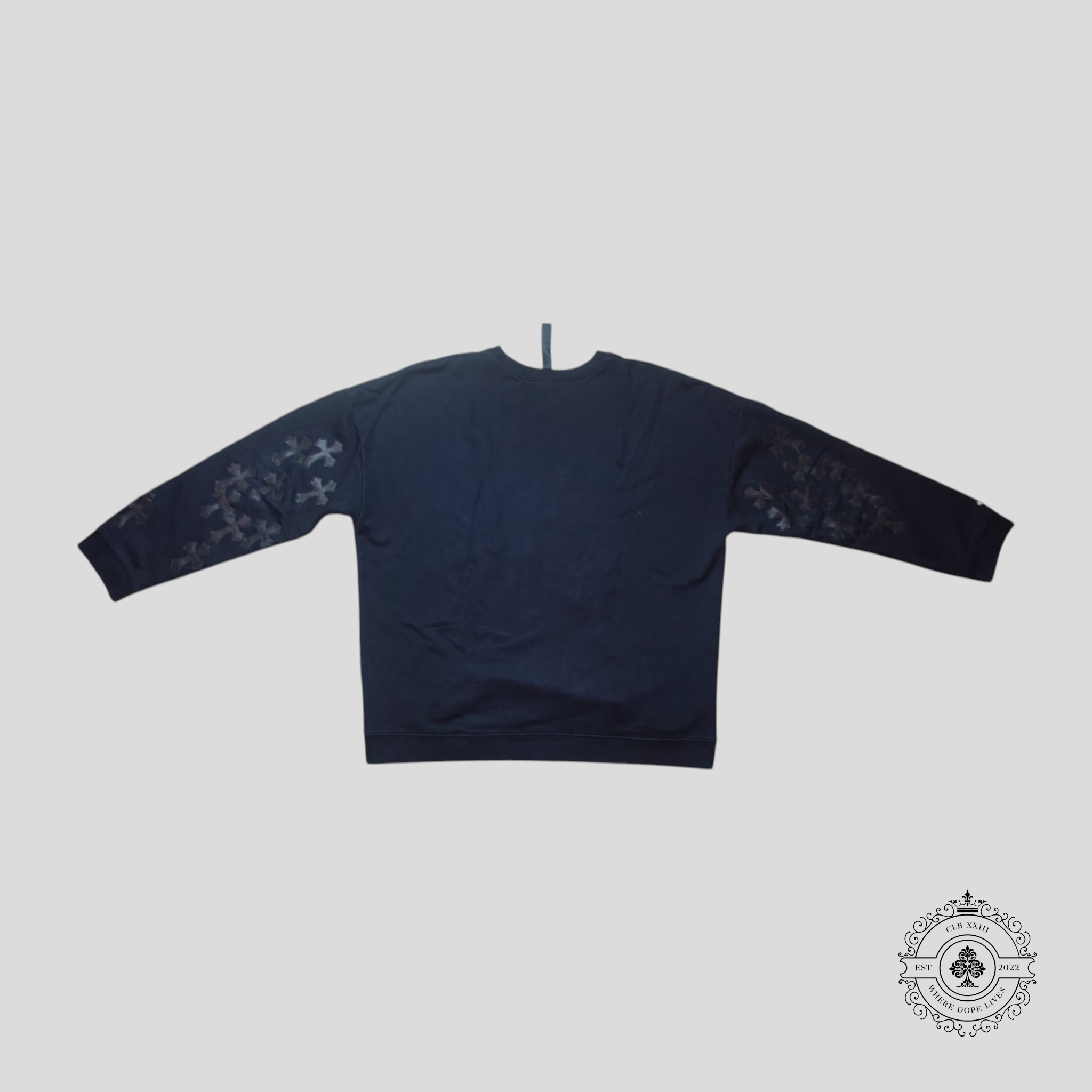 Chrome Hearts Vertical Logo Leather Cross Patch Crewneck in Black