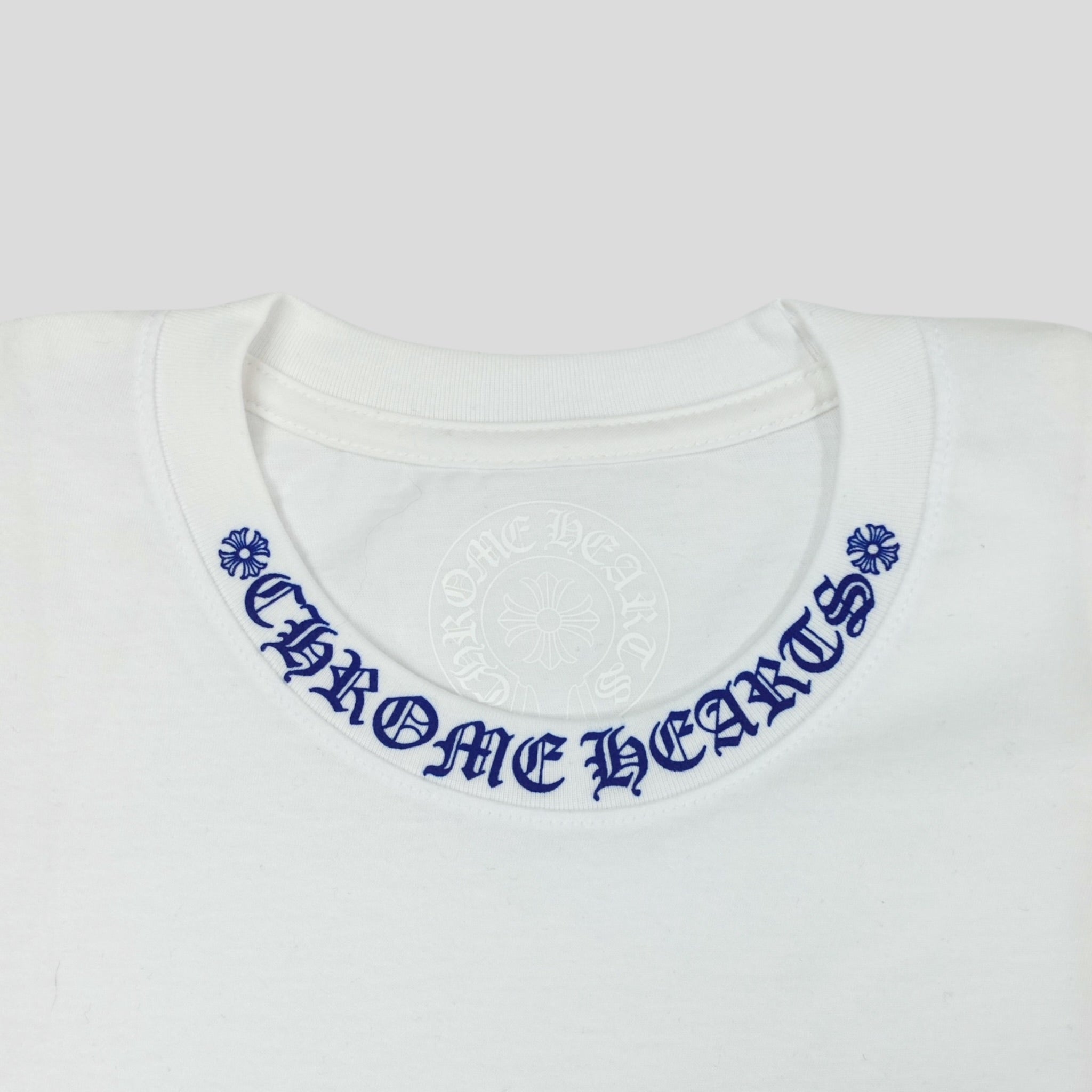 Chrome Hearts Neck Logo Tee in White/Blue
