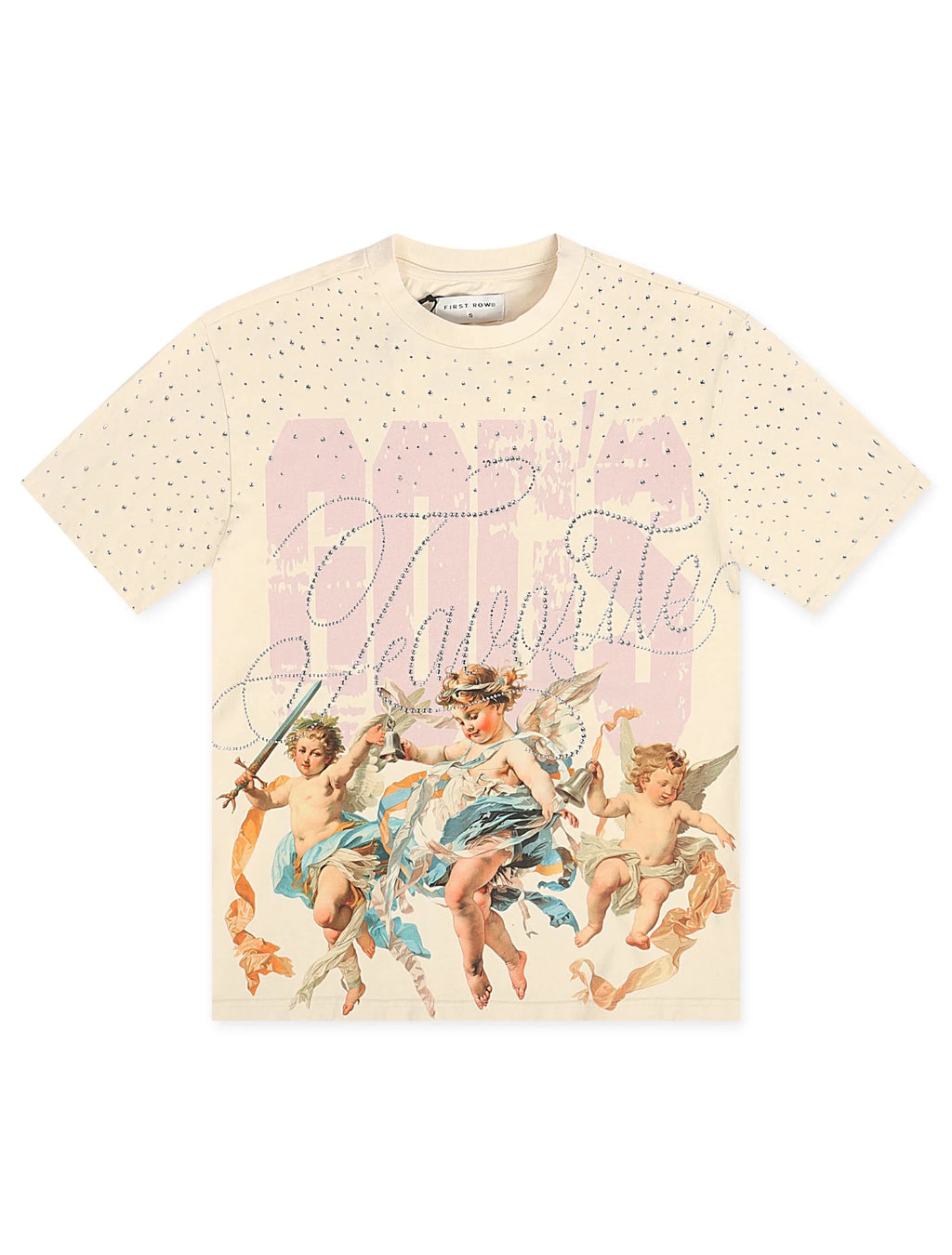 First Row Cropped Washed Rhinestone Tee - Cream