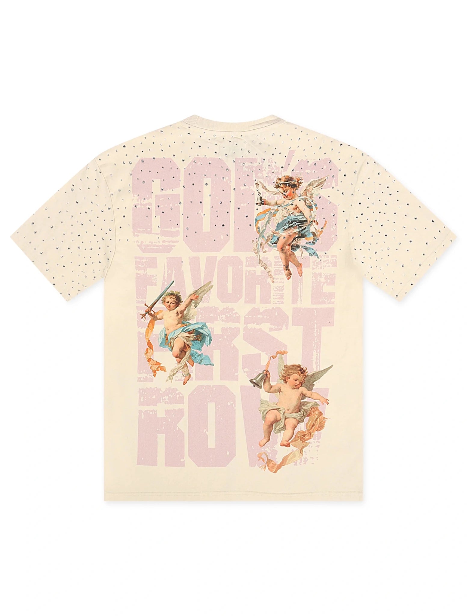 First Row Cropped Washed Rhinestone Tee - Cream