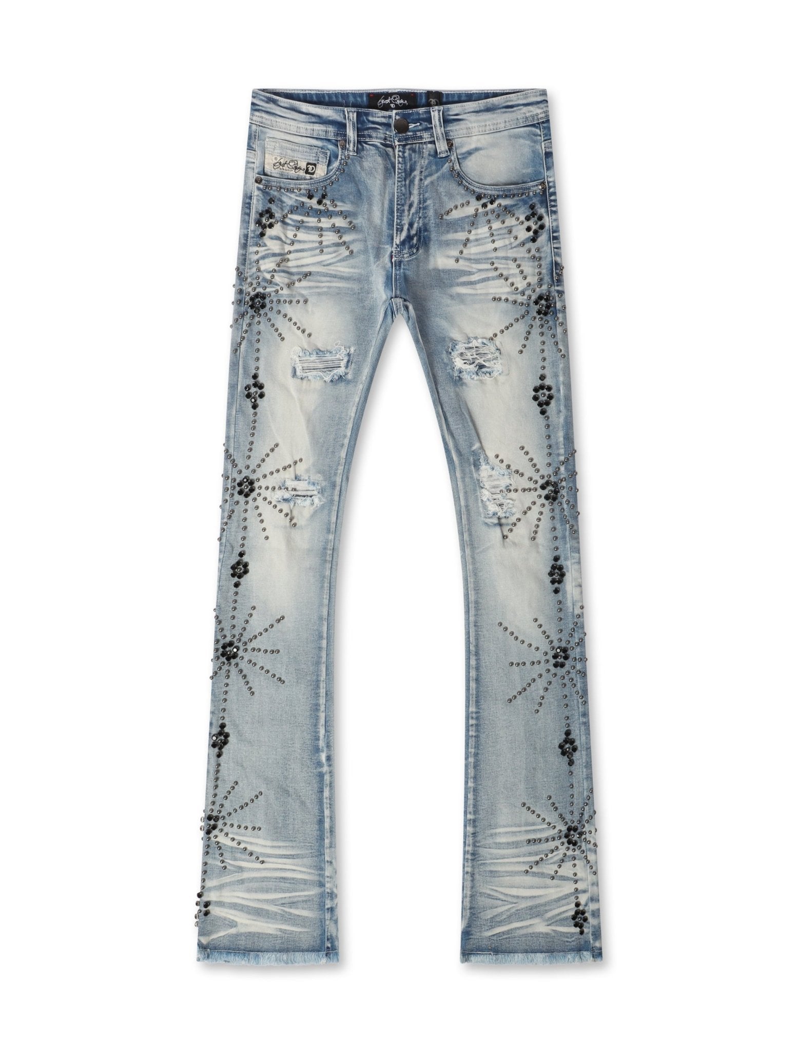 Frost Originals All Over Rhinestone Stacked Jean - Light Wash