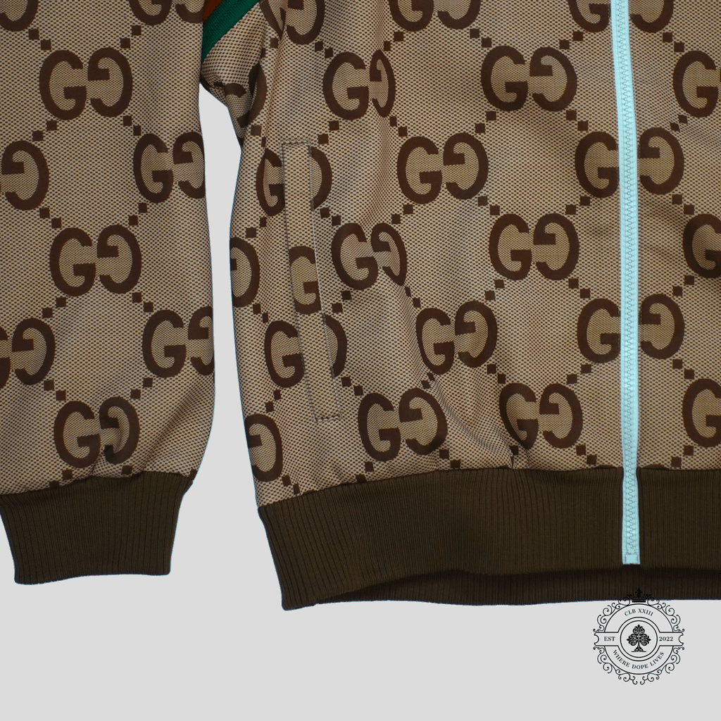 Gucci Jumbo Jacquard Hooded Track Jacket in Brown