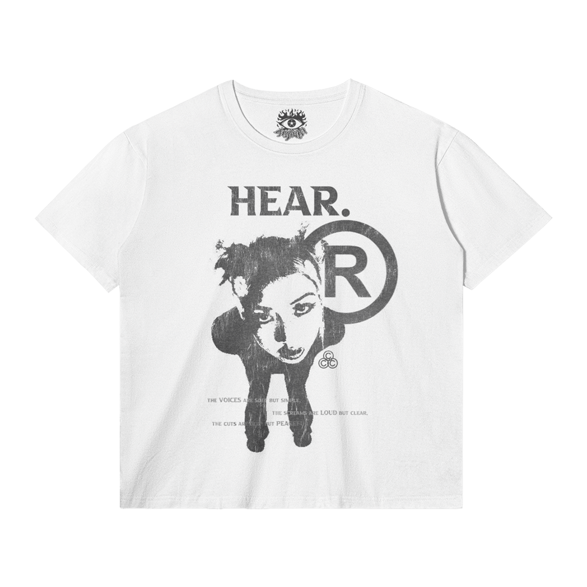 HEAR Streetwear Tee White Cotton T Shirt Classic Fit 180 GSM DTG Print