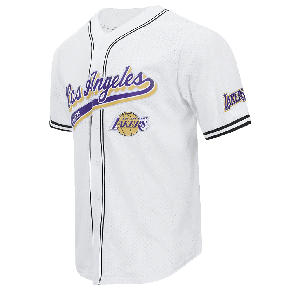 Pro Standard LA Lakers Script Tail Mesh Button Down Shirt - White/Black