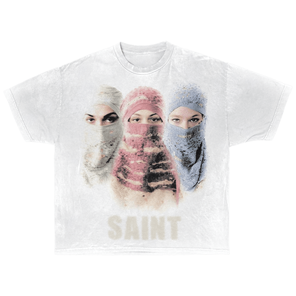 Saint Streetwear Tee White Cotton DTG Print Distressed Graphic True To Size