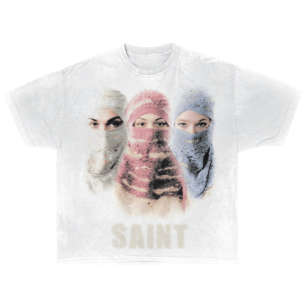 Saint Streetwear Tee White Cotton DTG Print Distressed Graphic True To Size