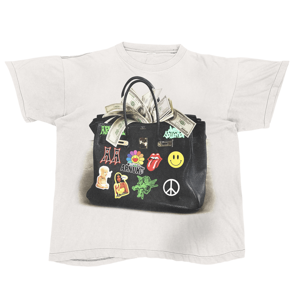 White Designer Bag Streetwear Tee Loose Fit T Shirt 190 GSM Cotton Heavyweight Premium