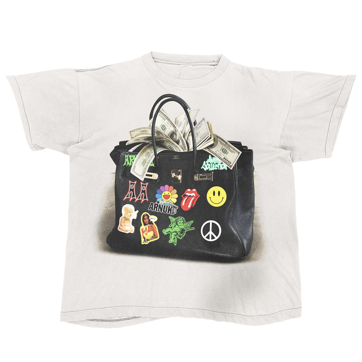 White Designer Bag Streetwear Tee Loose Fit T Shirt 190 GSM Cotton Heavyweight Premium
